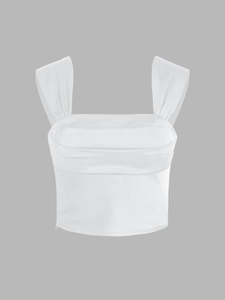 Ruched Rib Square Neck Crop Top