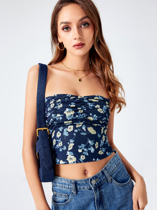 Ruched Floral Tube Top