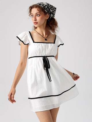 Jacquard Contrasting Trim Knotted Mini Dress