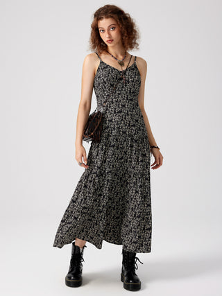 Floral V-neck Sleeveless Maxi Dress