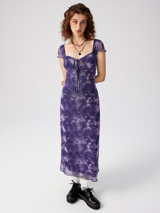 Floral Tie Dye Knotted Maxi Dress