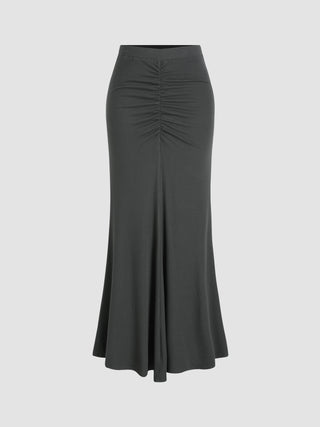 Ruched Ruffle Hem Maxi Skirt