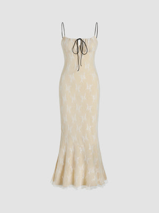 Floral Mesh Knotted Mermaid Maxi Dress