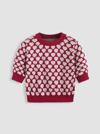 Heart Contrasting Trim Sleeve Crop Top