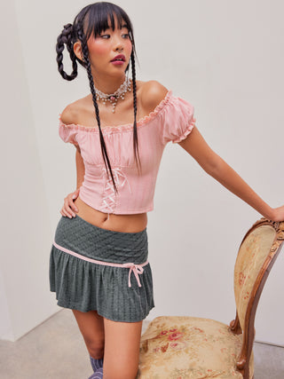 Ruched Lace Up Off-shoulder Crop Top