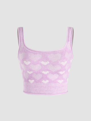 Heart Square Neck Knitted Crop Top