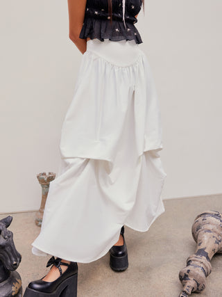 Mid Waist Ruched Maxi Skirt