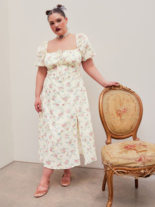 Floral Puff Sleeve Split Maxi Dress Curve & Plus