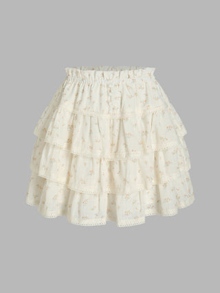 Floral Lace Ruffle Hem Mini Skirt
