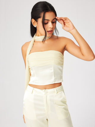 Shirred Ruched Halter Crop Top