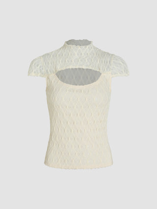 High Neck Cut Out Knit Short Sleeve Top