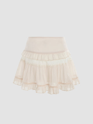 Ruffle Hem Lace Mini Skirt