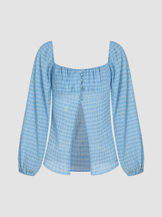 Ruched Check Long Sleeve Blouse