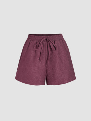 Floral Jacquard Elastic Waist Wide Leg Shorts