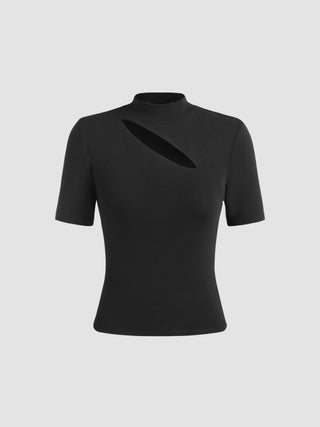 High Neck Cut Out Short Sleeve Top