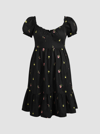 Floral Embroidery Ruffle Midi Dress Curve & Plus
