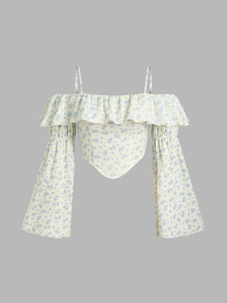 Off-shoulder Floral Long Sleeve Blouse