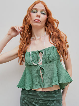 Ruffle Hem Knotted Halter Crop Top