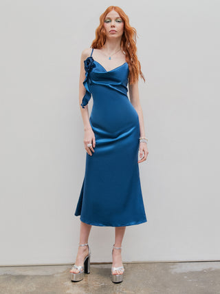 Rosette Cowl Neck Midi Dress