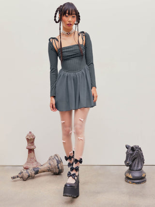 Ruched Ruffle Mini Dress & Long Sleeve Crop Top Set