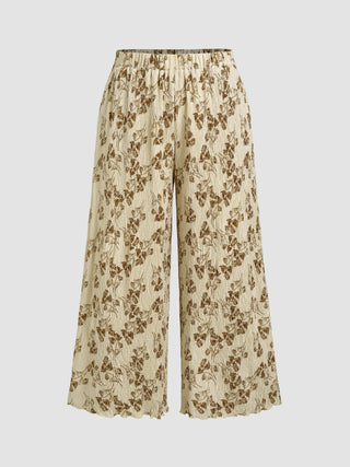 Floral Elastic Waist Wide Leg Trouser Curve & Plus