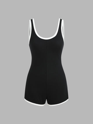 Scoop Neckline Contrasting Trim Romper