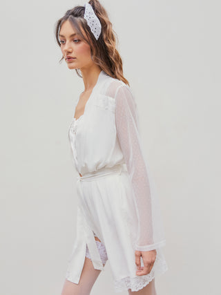 Satin Lace Sheer Knotted Long Sleeve Robe