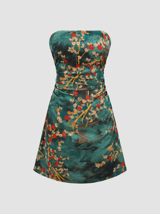 Satin Floral Tube Mini Dress