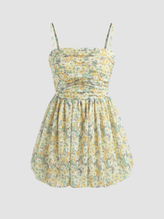 Floral Ruched Bubble Cami Mini Dress