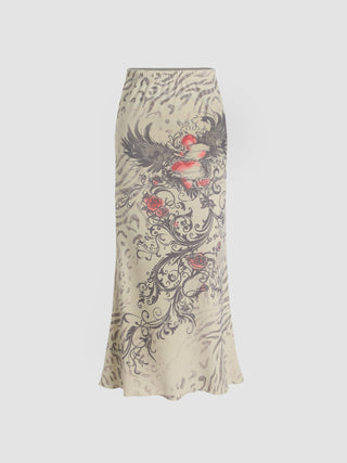 Floral Print Mermaid Maxi Skirt