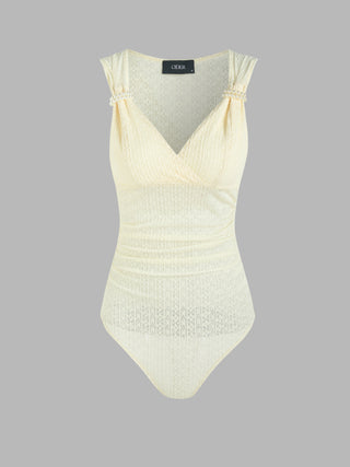 Floral Faux Pearl Lace Bodysuit