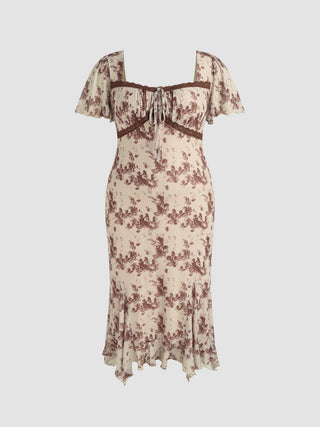 Floral Lace Trim Knotted Maxi Dress Curve & Plus