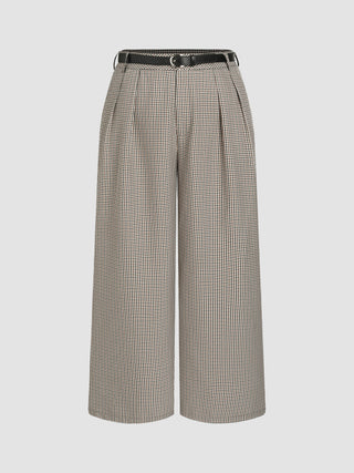 Gingham Pleated Wide Leg Trousers With Belt Curve & Plus