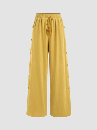 High Waist Button Tassel Wide Leg Trousers