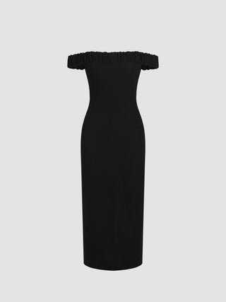 Off-shoulder Ruched Midi Dress