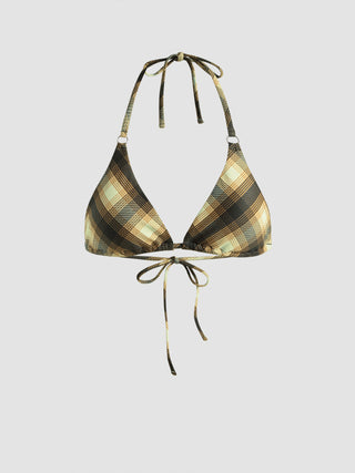 Halter Check Triangle Bikini Top
