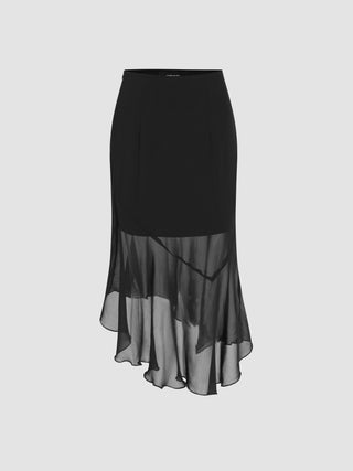 Ruffle Hem Mesh Maxi Skirt