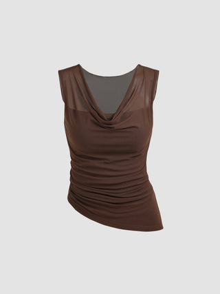 Ruched Asymmetrical Mesh Crop Top