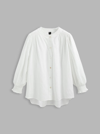 Round Neckline Shirred Long Sleeve Blouse