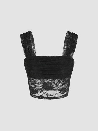 Floral Lace Square Neck Crop Top