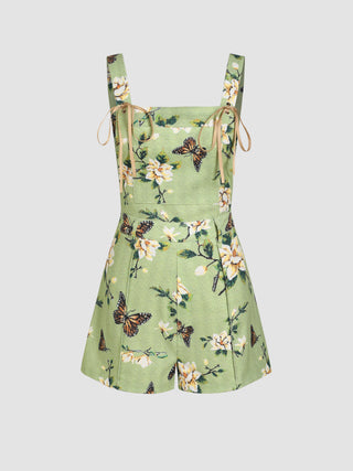Floral Backless Knotted Romper