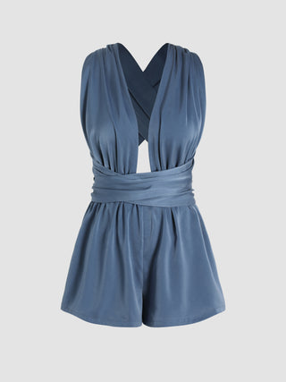 Satin Ruched Criss Cross Romper