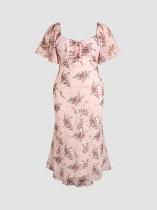 Flroal Square Neck Ruffle Maxi Dress Curve & Plus