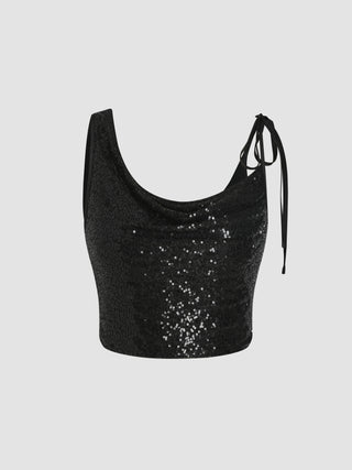 Sequin Knotted Crop Tank Top