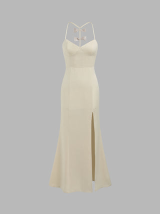 Satin Split Bowknot Maxi Dress