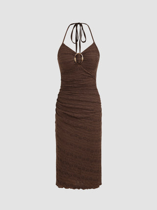 Knit Halter Ruched Midi Dress