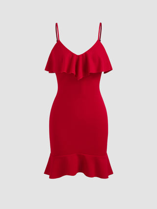 Ruffle Hem Zipper Mini Dress