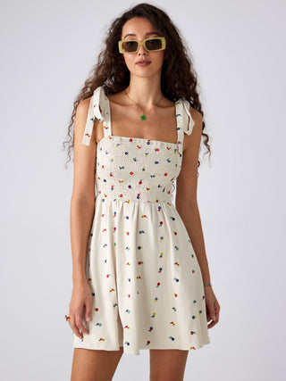Floral Ruffle Hem Shirred Mini Dress