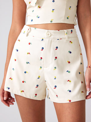 Floral Button Straight Leg Shorts