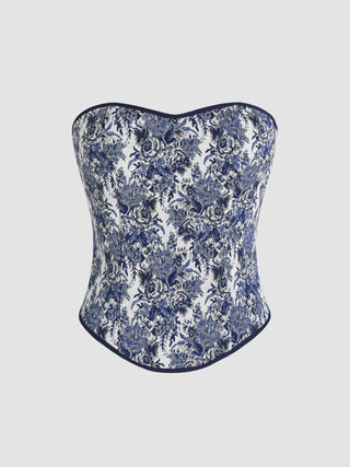 Floral Lace Up Crop Tube Top